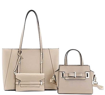 3 IN 1 TRENDY PLAIN HANDLE TOTE BAG CLUTCH SET