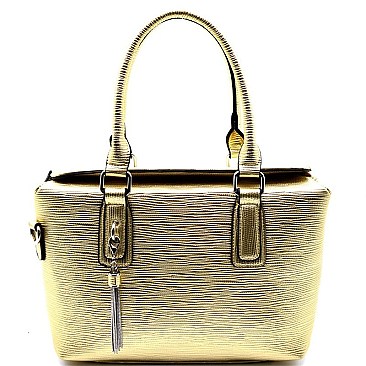 L0104-LP Tassel Accent Top-Flap Textured Satchel