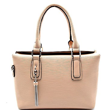 L0104-LP Tassel Accent Top-Flap Textured Satchel