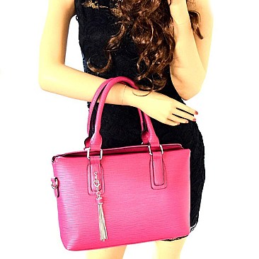 L0104-LP Tassel Accent Top-Flap Textured Satchel