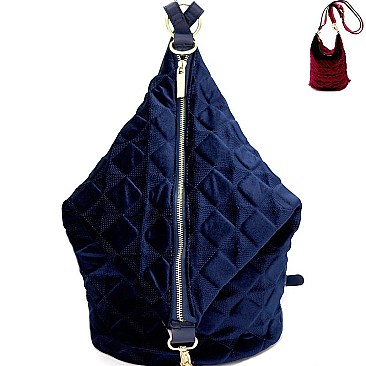 L0130-LP Embossed Velvet Covertible Backpack Hobo