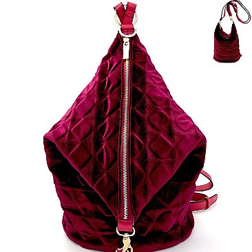 L0130-LP Embossed Velvet Covertible Backpack Hobo