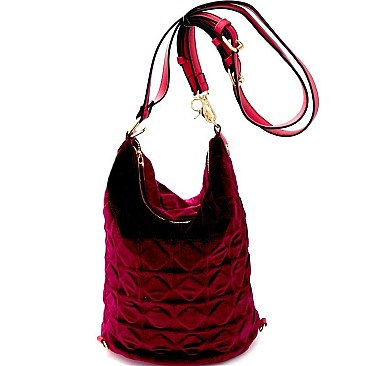 L0130-LP Embossed Velvet Covertible Backpack Hobo