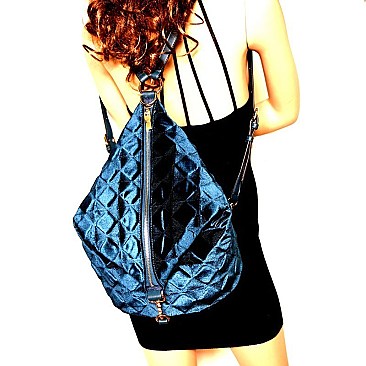 L0130-LP Embossed Velvet Covertible Backpack Hobo