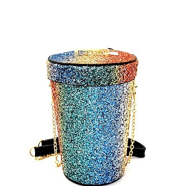 L0151-LP Multi-Color Glittery Trash Can Shape Bucket Shoulder Bag