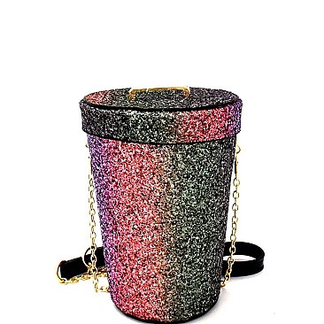 L0151-LP Multi-Color Glittery Trash Can Shape Bucket Shoulder Bag