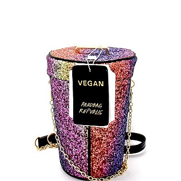 L0151-LP Multi-Color Glittery Trash Can Shape Bucket Shoulder Bag