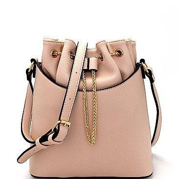 L0157-LP Chain Accent Drawstring Bucket Shoulder Bag