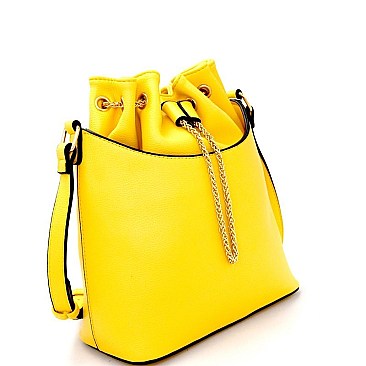 L0157-LP Chain Accent Drawstring Bucket Shoulder Bag