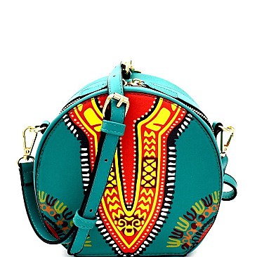 Ethnic Dashiki Print Round Shoulder Bag