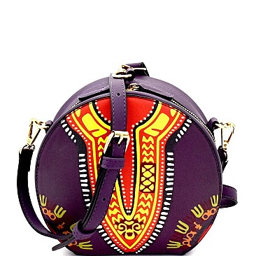 Ethnic Dashiki Print Round Shoulder Bag