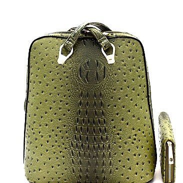 Ostrich Embossed Convertible Backpack Wallet SET MH-L0186W