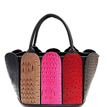 2 in 1 Ostrich Print Color Block Patchwork Satchel