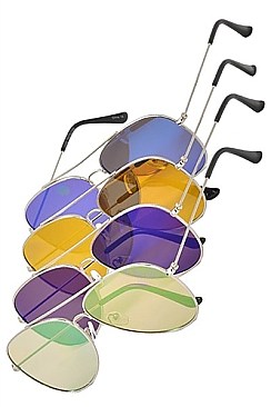 PACK OF 12 ASSORTED COLOR FASHION AVIATOR SUNGLASSES