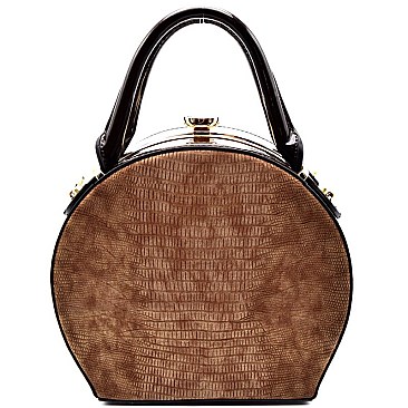 L6307-LP Lizard Print Jewel-Top Round Satchel