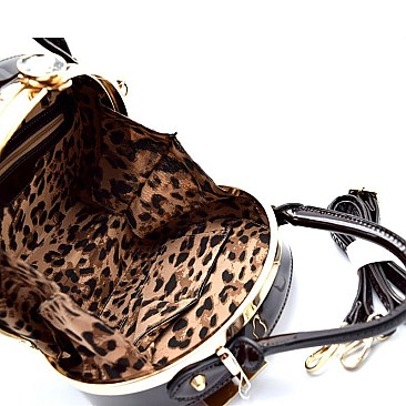 L6307-LP Lizard Print Jewel-Top Round Satchel