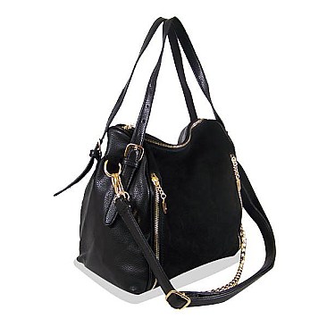 Genuine Leather Zipper Accented Hobo