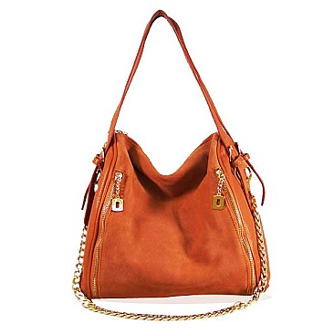 Genuine Leather Zipper Accented Hobo