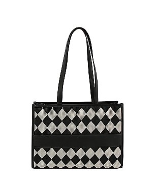 Mesh Check Printed Tote Bag