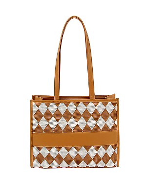 Mesh Check Printed Tote Bag