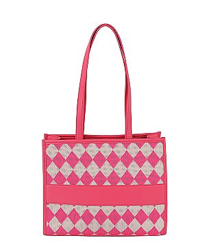 Mesh Check Printed Tote Bag