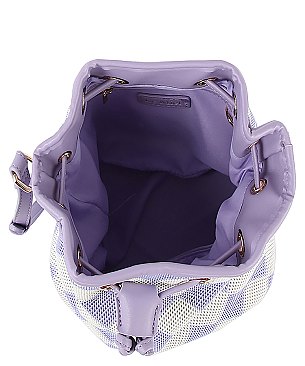 Mesh Check Printed Drawstring Bucket Crossbody Bag