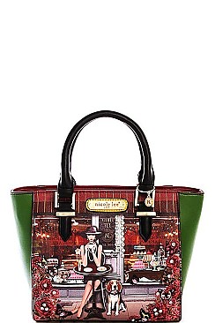 NICOLE LEE COLORFUL SATCHEL BAG WITH LONG STRAP