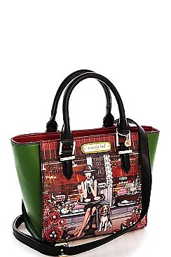 NICOLE LEE COLORFUL SATCHEL BAG WITH LONG STRAP