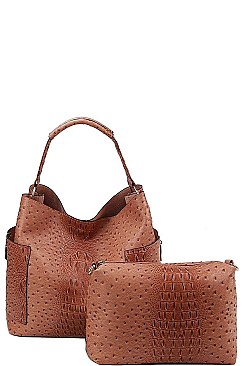 2 IN 1 CROC TEXTURED SATCHEL BAG