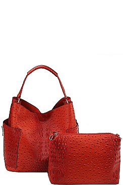 2 IN 1 CROC TEXTURED SATCHEL BAG
