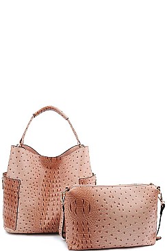 2 IN 1 CROC TEXTURED SATCHEL BAG