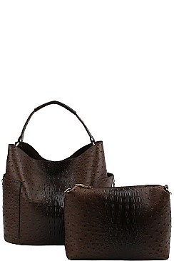 2 IN 1 CROC TEXTURED SATCHEL BAG