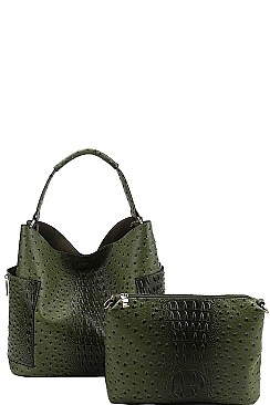 2 IN 1 CROC TEXTURED SATCHEL BAG