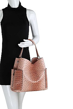 2 IN 1 CROC TEXTURED SATCHEL BAG