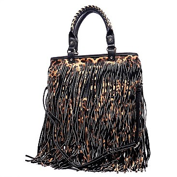 Leopard Print Fringe Tote