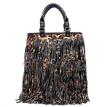 Leopard Print Fringe Tote