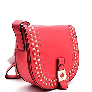 LD090-LP Contrasting Color Stitch Trim Flap Cross Body