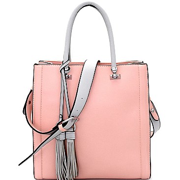 LD127-LP Tassel Accent 2 Tone Tall Tote