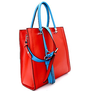 LD127-LP Tassel Accent 2 Tone Tall Tote