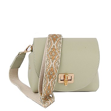 Bamboo Twist Lock Flap Crossbody Bag