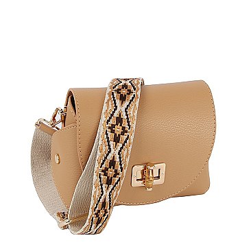 Bamboo Twist Lock Flap Crossbody Bag