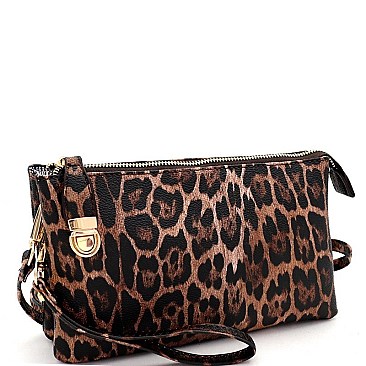 3-Compartment Leopard Print Push-Lock Cross Body