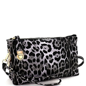 3-Compartment Leopard Print Push-Lock Cross Body