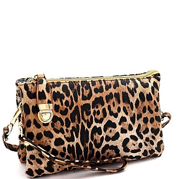 3-Compartment Leopard Print Push-Lock Cross Body
