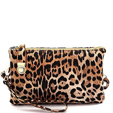 3-Compartment Leopard Print Push-Lock Cross Body