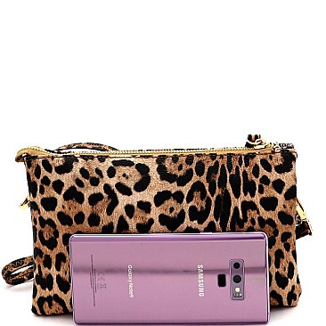 3-Compartment Leopard Print Push-Lock Cross Body