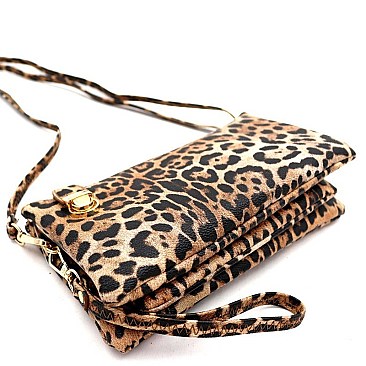 3-Compartment Leopard Print Push-Lock Cross Body