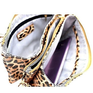 3-Compartment Leopard Print Push-Lock Cross Body