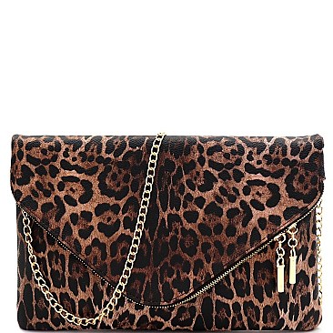 Large Leopard Print Envelope Clutch Shoulder Bag