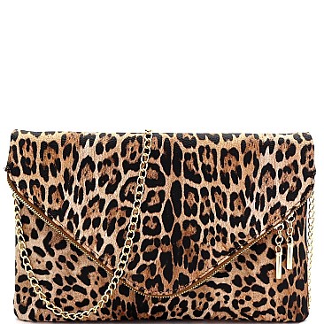 Large Leopard Print Envelope Clutch Shoulder Bag